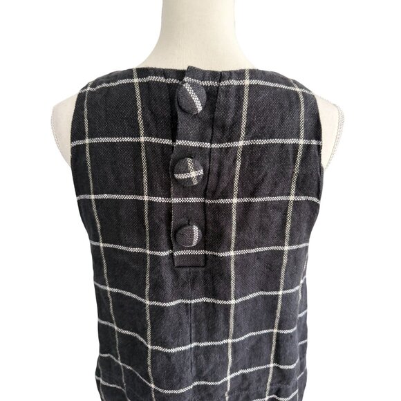 LISA MARIE FERNANDEZ Plaid Gray 100% Linen Button Detail Sleeveles Shift Top Siz - Picture 2 of 8